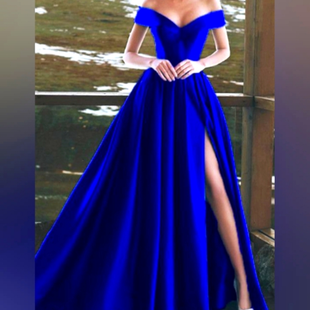 Sis Bridal Royal Blue Aline Off Shoulder Formal Dress
